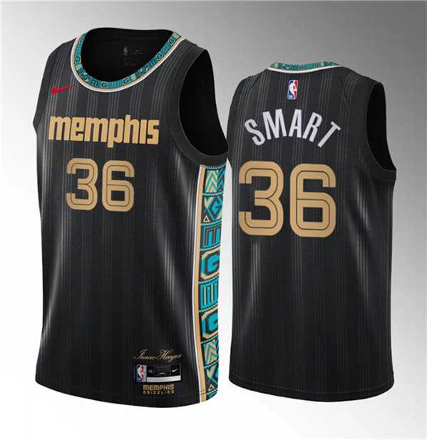 Men%27s Memphis Grizzlies #36 Marcus Smart Black 2023 Draft City Edition Stitched Basketball Jersey